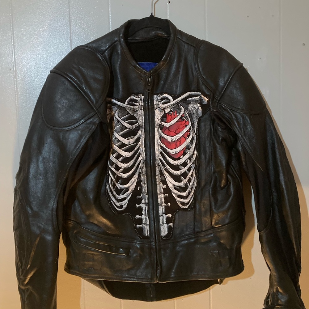 Skeleton Design Black Leather Jacket - image 3